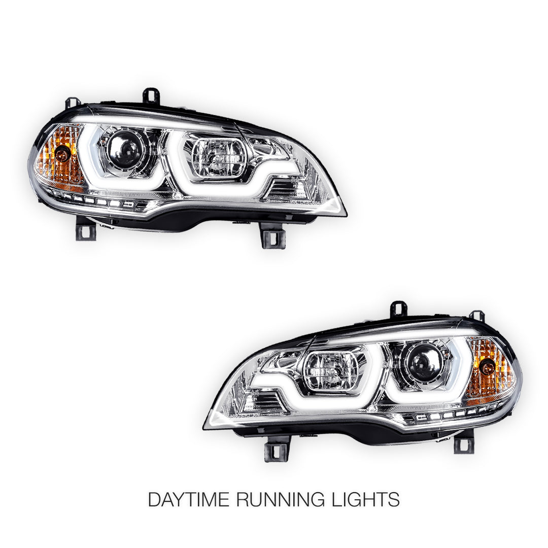 BMW X5 E70 (2007 - 2010) Halogen Model LED DRL Projector Headlights LH + RH