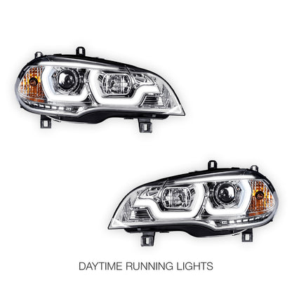 BMW X5 E70 (2007 - 2010) Halogen Model LED DRL Projector Headlights LH + RH