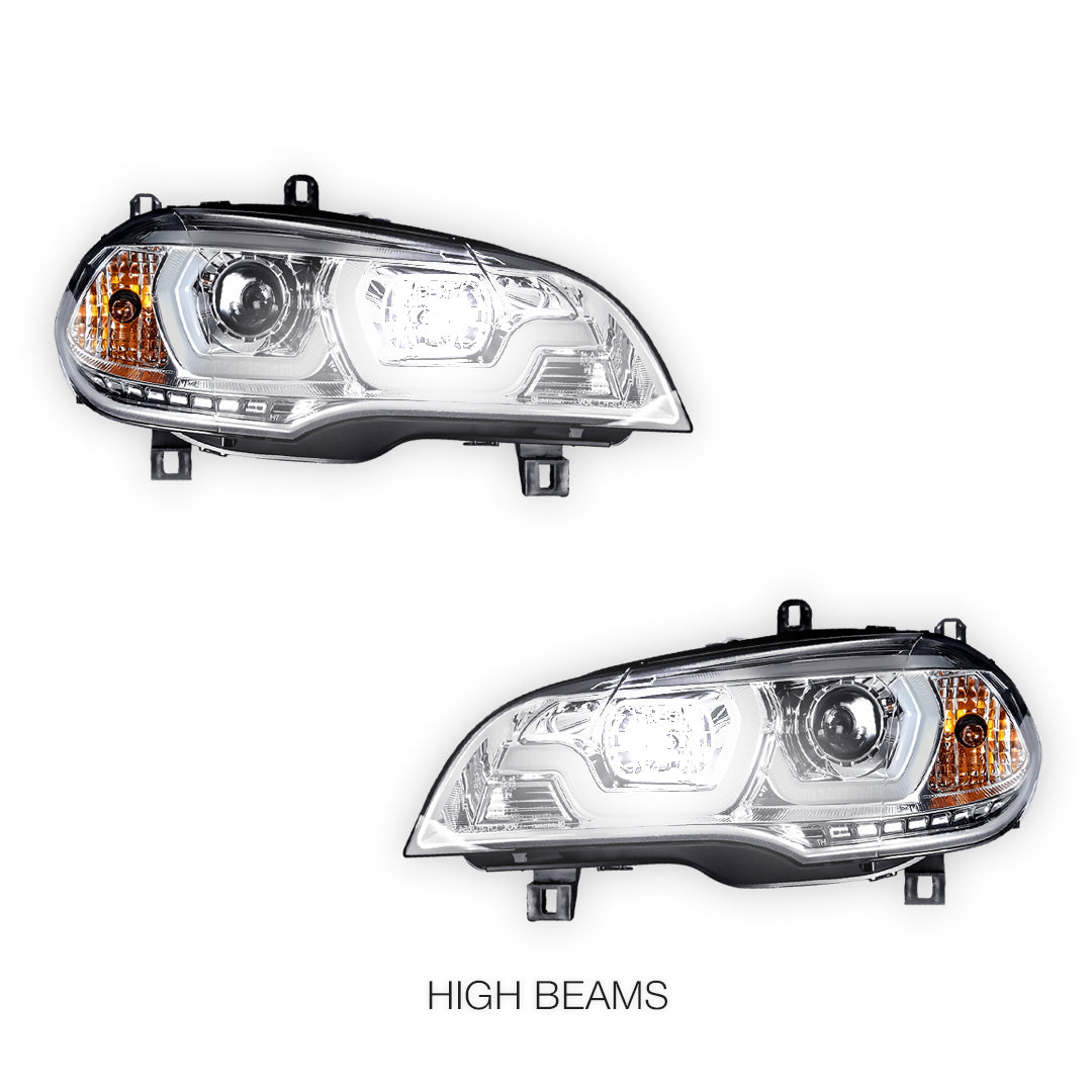 BMW X5 E70 (2007 - 2010) Halogen Model LED DRL Projector Headlights LH + RH