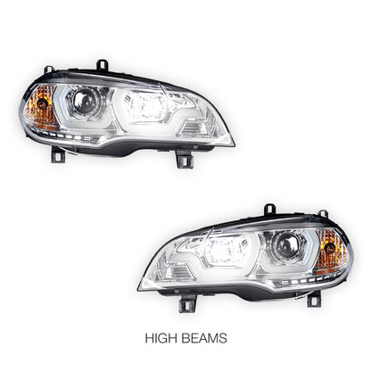 BMW X5 E70 (2007 - 2010) Halogen Model LED DRL Projector Headlights LH + RH