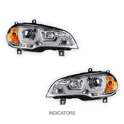 BMW X5 E70 (2007 - 2010) Halogen Model LED DRL Projector Headlights LH + RH