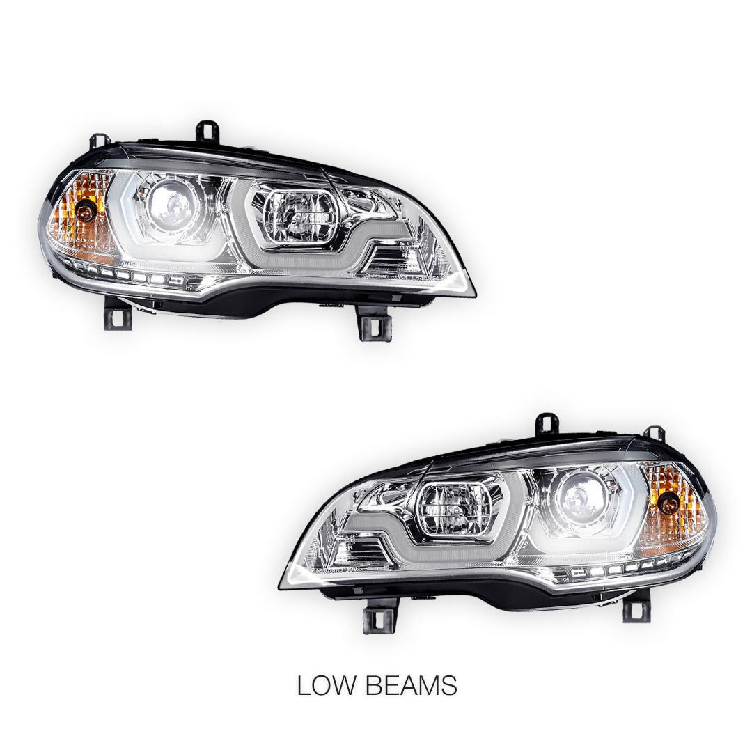 BMW X5 E70 (2007 - 2010) Halogen Model LED DRL Projector Headlights LH + RH