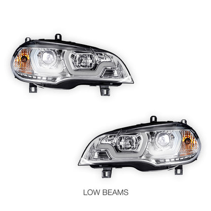 BMW X5 E70 (2007 - 2010) Halogen Model LED DRL Projector Headlights LH + RH