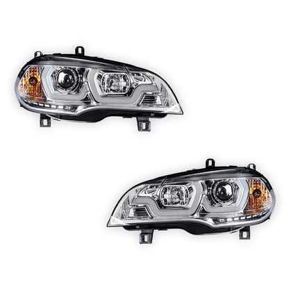 BMW X5 E70 (2007 - 2010) Halogen Model LED DRL Projector Headlights LH + RH