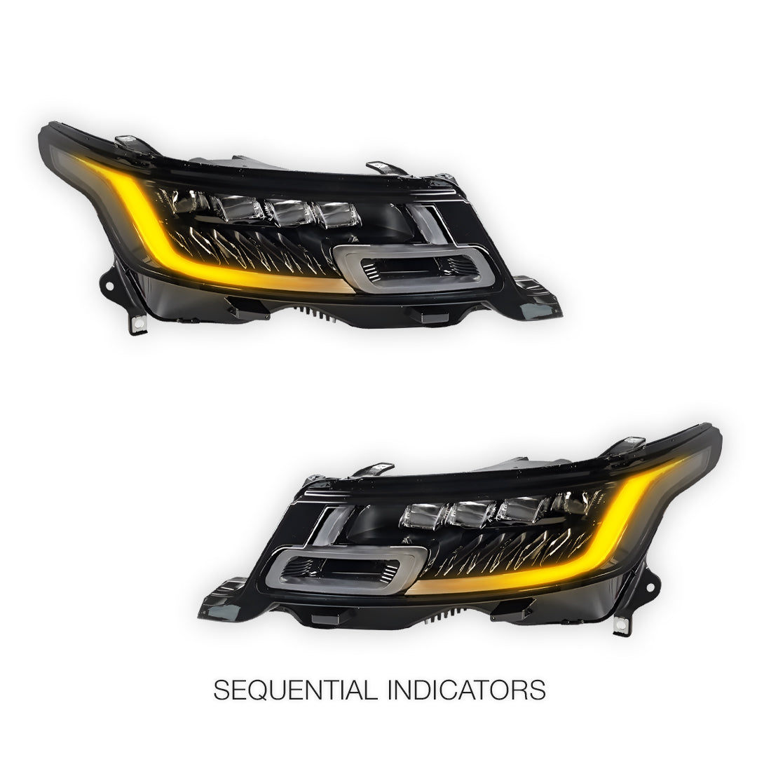 Land Rover Range Rover Sport L494 (2013 - 2017) SVR Style Full LED Head lights with Sequential Indicators LH + RH