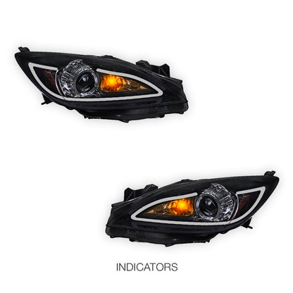 Mazda 3 BL (2009 - 2013) LED 3D DRL Style Projector Headlights LH + RH