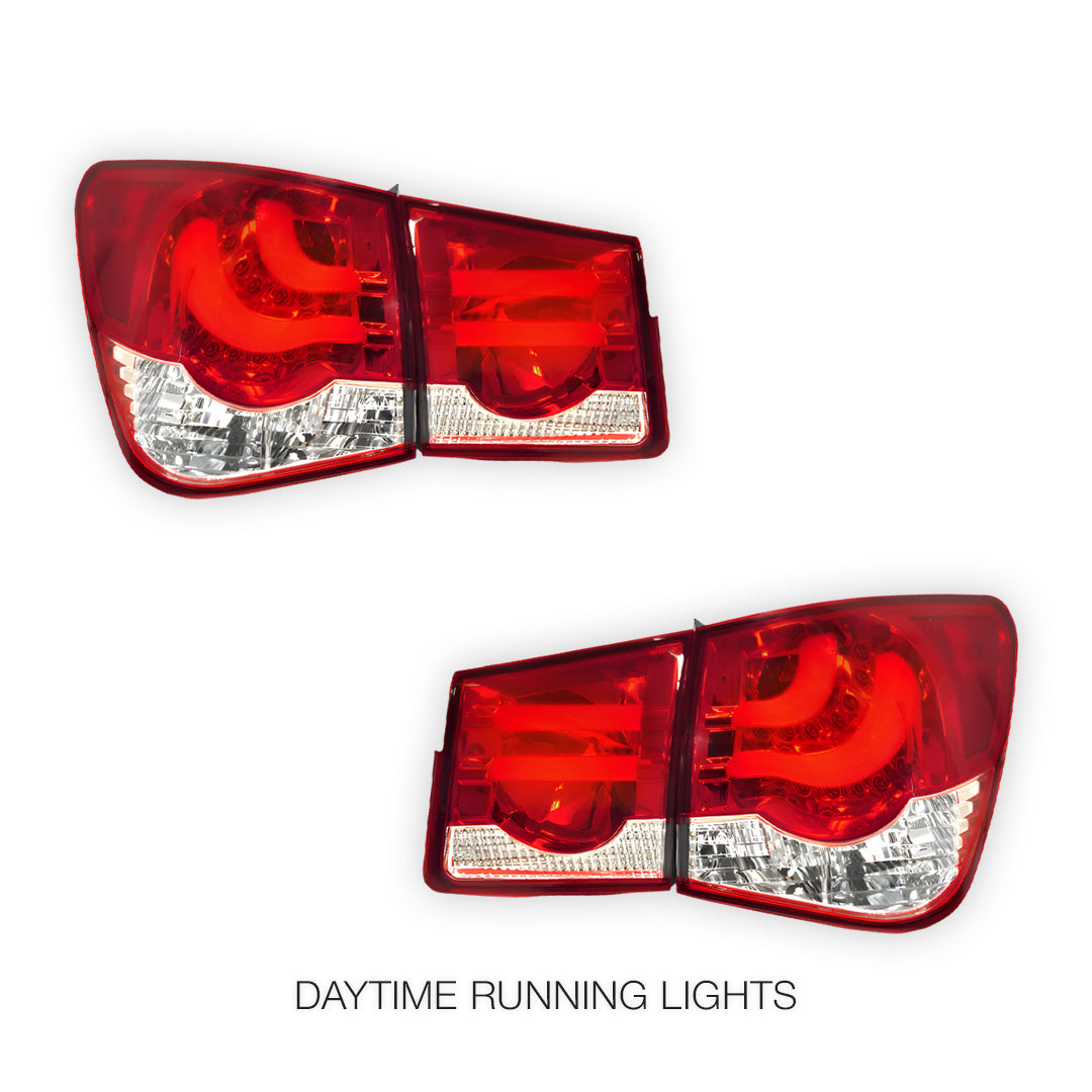 Holden Cruze JG / JH (2009 - 2016) Clear Red 3D LED Stripe Bar Tail Lights LH + RH