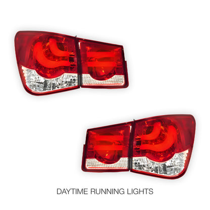 Holden Cruze JG / JH (2009 - 2016) Clear Red 3D LED Stripe Bar Tail Lights LH + RH