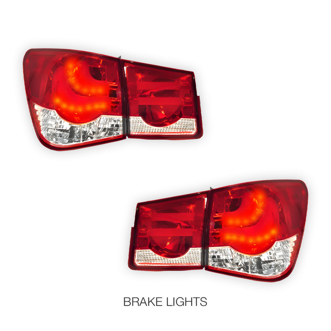 Holden Cruze JG / JH (2009 - 2016) Clear Red 3D LED Stripe Bar Tail Lights LH + RH