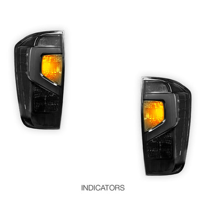 Nissan Navara D23 NP300 (2015 - 2025) Smoked Black Update Style 3D LED Stripe Bar Tail Lights LH + RH