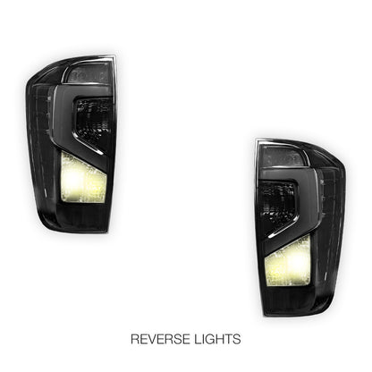 Nissan Navara D23 NP300 (2015 - 2025) Smoked Black Update Style 3D LED Stripe Bar Tail Lights LH + RH