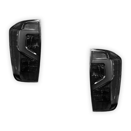 Nissan Navara D23 NP300 (2015 - 2025) Smoked Black Update Style 3D LED Stripe Bar Tail Lights LH + RH