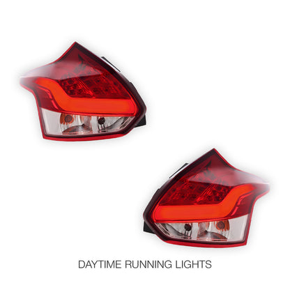 Ford Focus LW (2012 - 2015) Clear Red 3D LED Stripe Bar Tail Lights LH + RH