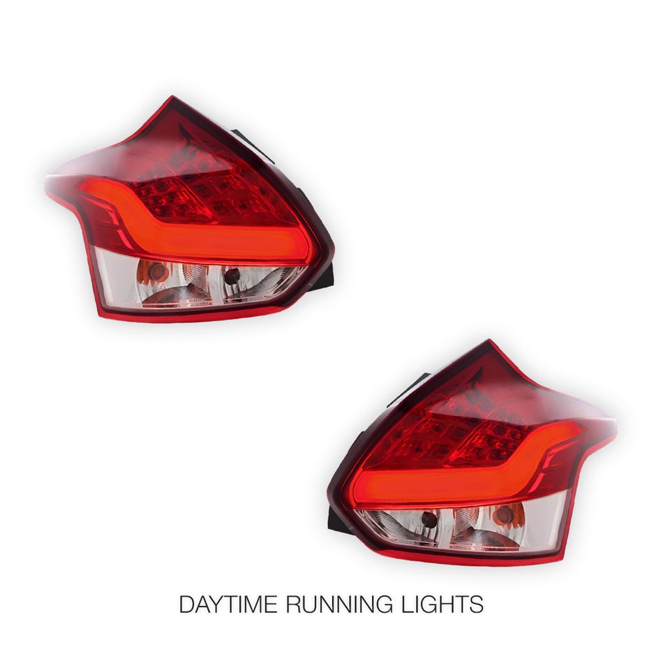 Ford Focus LW (2012 - 2015) Clear Red 3D LED Stripe Bar Tail Lights LH + RH