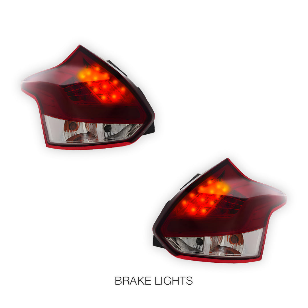 Ford Focus LW (2012 - 2015) Clear Red 3D LED Stripe Bar Tail Lights LH + RH