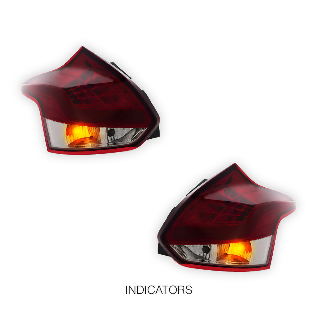 Ford Focus LW (2012 - 2015) Clear Red 3D LED Stripe Bar Tail Lights LH + RH