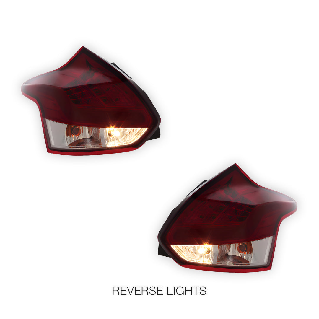 Ford Focus LW (2012 - 2015) Clear Red 3D LED Stripe Bar Tail Lights LH + RH
