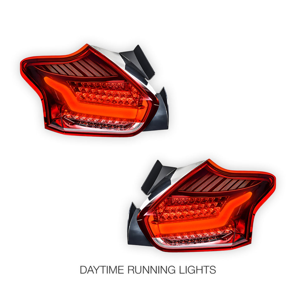 Ford Focus LZ (2015 - 2018) Clear Red 3D Full LED Stripe Bar Tail Lights LH + RH