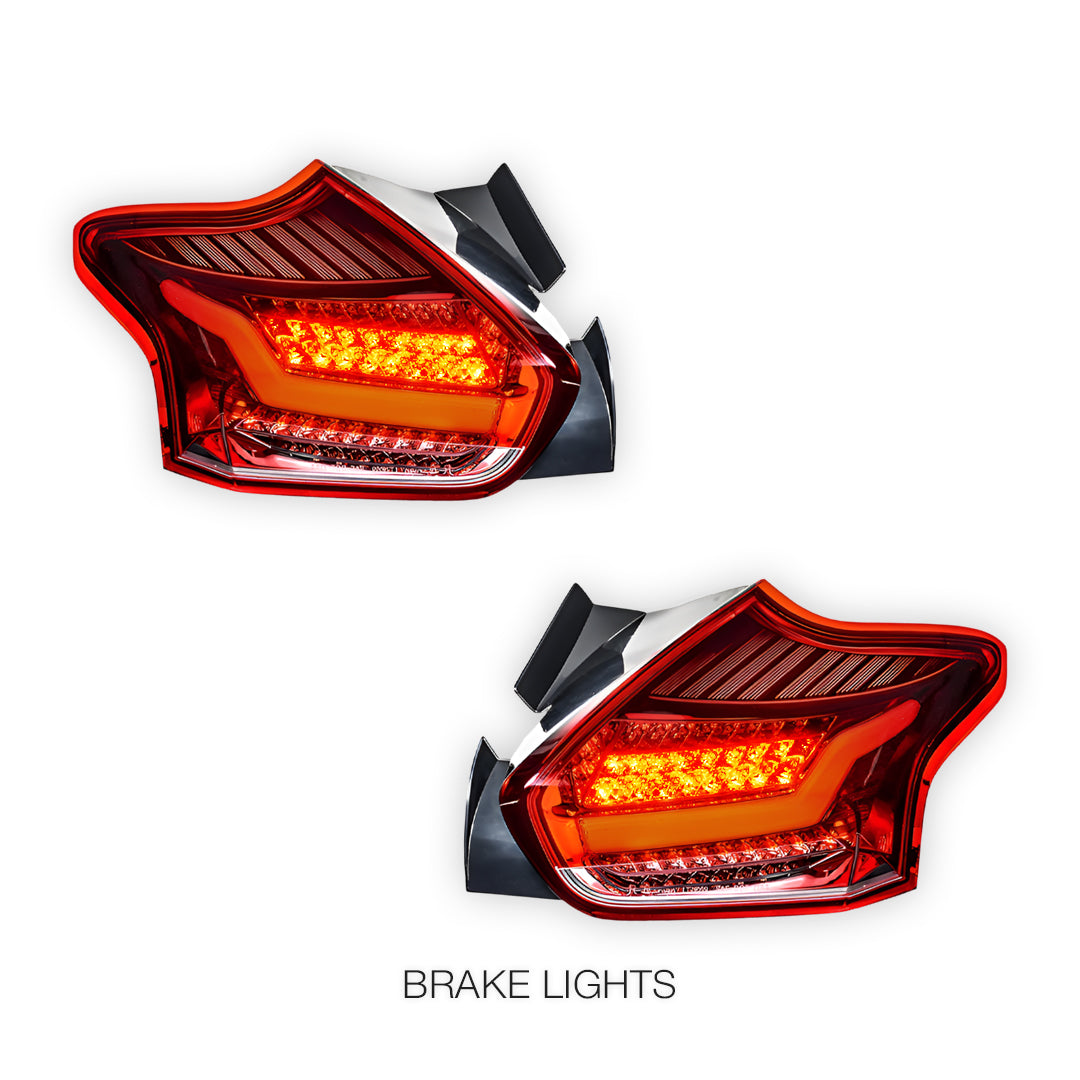 Ford Focus LZ (2015 - 2018) Clear Red 3D Full LED Stripe Bar Tail Lights LH + RH