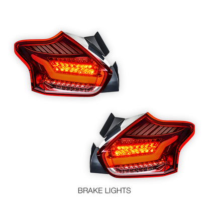 Ford Focus LZ (2015 - 2018) Clear Red 3D Full LED Stripe Bar Tail Lights LH + RH