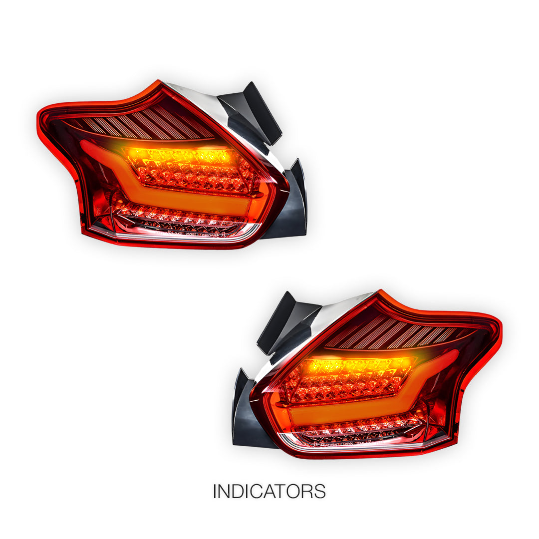 Ford Focus LZ (2015 - 2018) Clear Red 3D Full LED Stripe Bar Tail Lights LH + RH