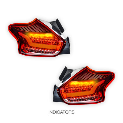 Ford Focus LZ (2015 - 2018) Clear Red 3D Full LED Stripe Bar Tail Lights LH + RH