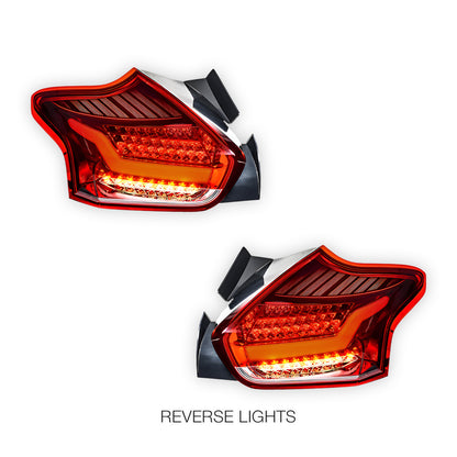 Ford Focus LZ (2015 - 2018) Clear Red 3D Full LED Stripe Bar Tail Lights LH + RH