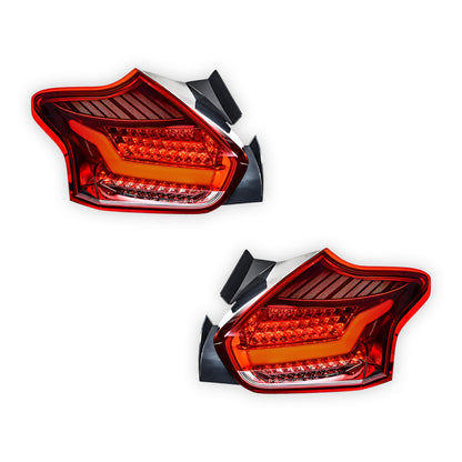 Ford Focus LZ (2015 - 2018) Clear Red 3D Full LED Stripe Bar Tail Lights LH + RH