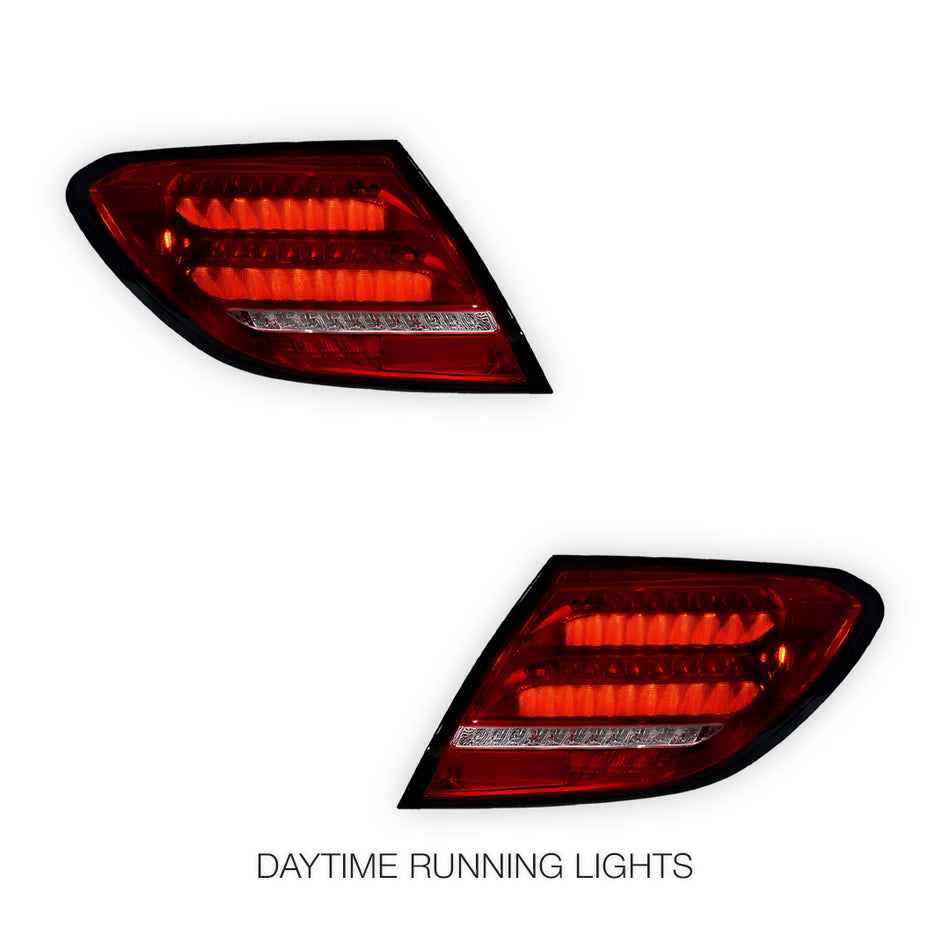 Mercedes-Benz C-Class W204 (2007 - 2011) Clear Red Sequential Full LED Tail Lights LH + RH