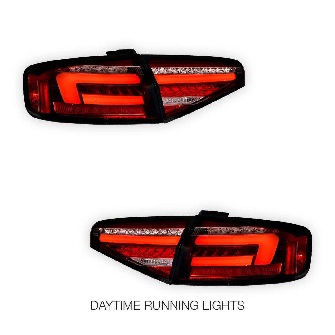 Audi A4 B8 (2012 - 2015) For models with stock LED tail lights only Clear Red Sequential 3D LED Stripe Tail Lights LH + RH