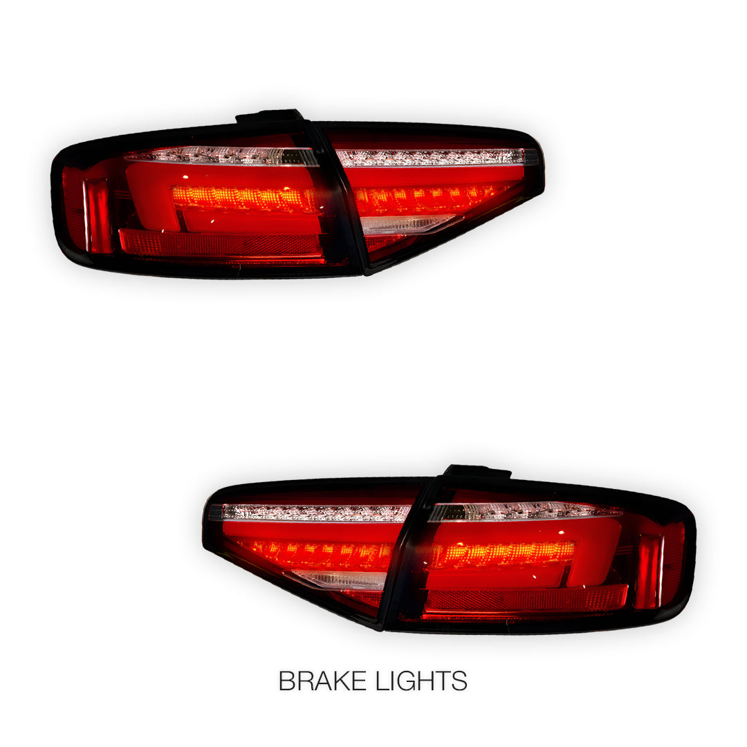 Audi A4 B8 (2012 - 2015) For models with stock LED tail lights only Clear Red Sequential 3D LED Stripe Tail Lights LH + RH
