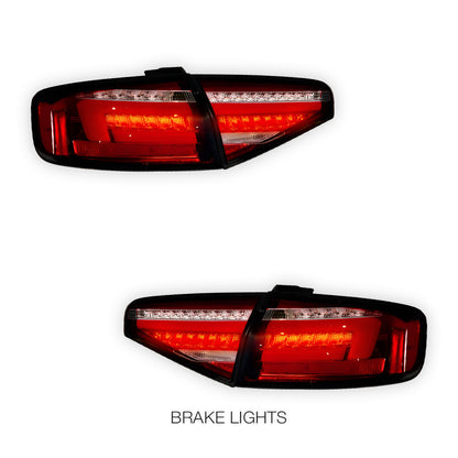 Audi A4 B8 (2012 - 2015) For models with stock LED tail lights only Clear Red Sequential 3D LED Stripe Tail Lights LH + RH