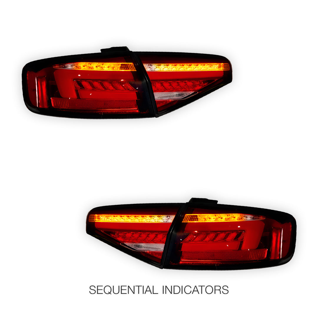 Audi A4 B8 (2012 - 2015) For models with stock LED tail lights only Clear Red Sequential 3D LED Stripe Tail Lights LH + RH