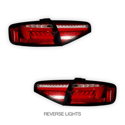 Audi A4 B8 (2012 - 2015) For models with stock LED tail lights only Clear Red Sequential 3D LED Stripe Tail Lights LH + RH