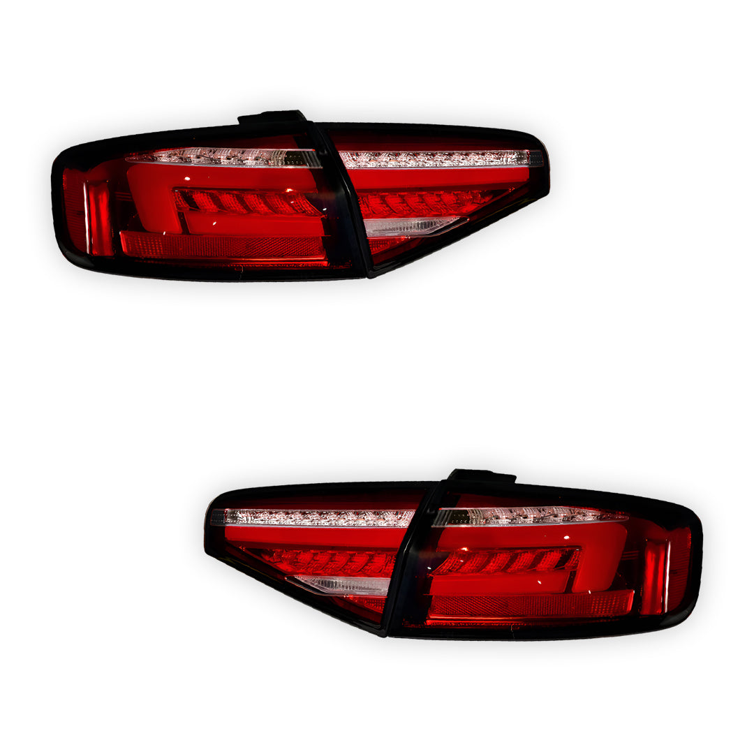 Audi A4 B8 (2012 - 2015) For models with stock LED tail lights only Clear Red Sequential 3D LED Stripe Tail Lights LH + RH