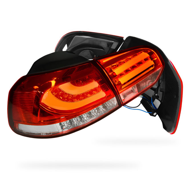 Volkswagen Golf MK6 (2008 - 2013) R Style Clear Red 3D LED Stripe Bar Tail Lights LH + RH