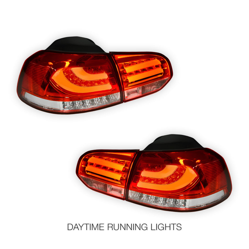 Volkswagen Golf MK6 (2008 - 2013) R Style Clear Red 3D LED Stripe Bar Tail Lights LH + RH
