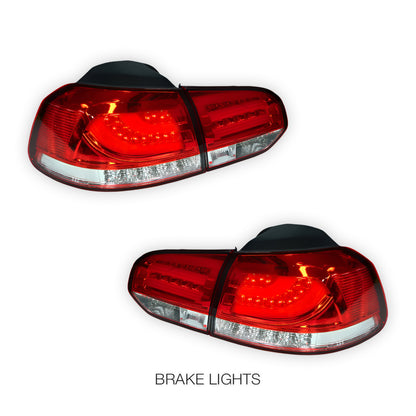 Volkswagen Golf MK6 (2008 - 2013) R Style Clear Red 3D LED Stripe Bar Tail Lights LH + RH