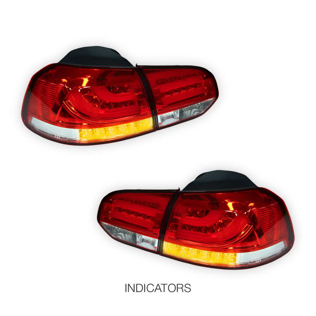 Volkswagen Golf MK6 (2008 - 2013) R Style Clear Red 3D LED Stripe Bar Tail Lights LH + RH