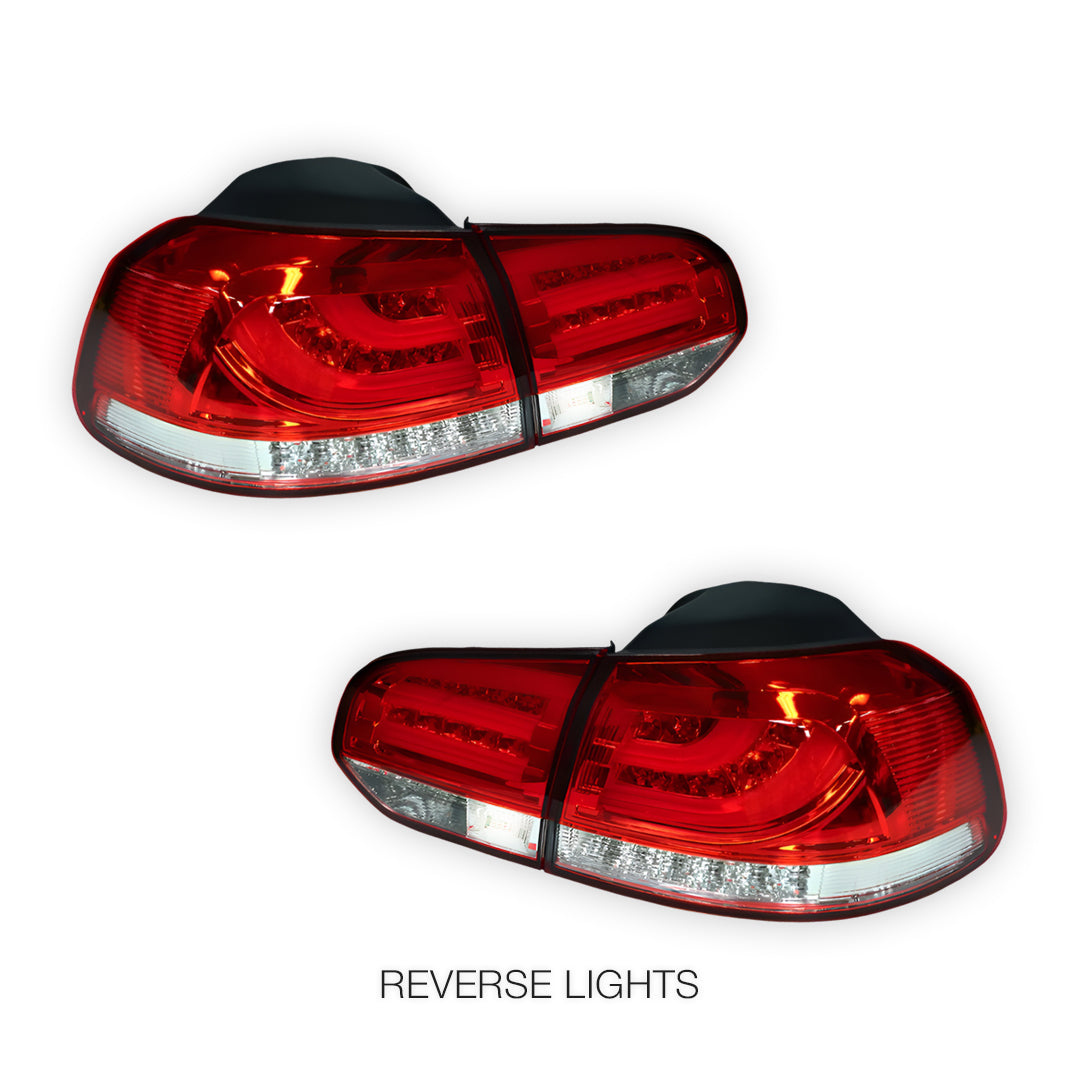 Volkswagen Golf MK6 (2008 - 2013) R Style Clear Red 3D LED Stripe Bar Tail Lights LH + RH