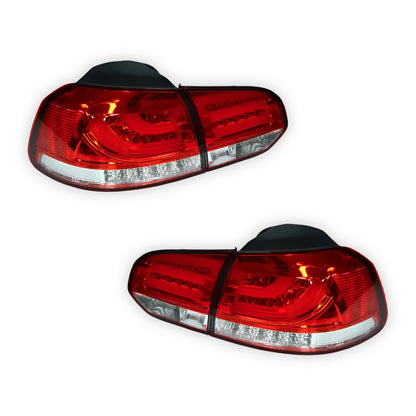 Volkswagen Golf MK6 (2008 - 2013) R Style Clear Red 3D LED Stripe Bar Tail Lights LH + RH