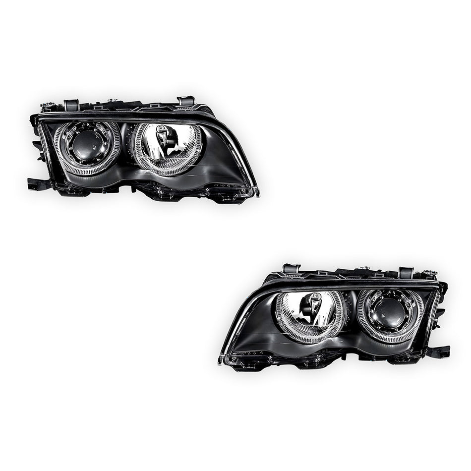 BMW 3 Series E46 Coupe (1999 - 2002) Black High Power LED Halo Angel Eyes Projector Headlights LH + RH