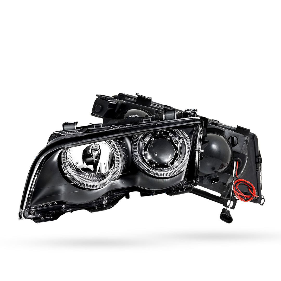 BMW 3 Series E46 Coupe (1999 - 2002) Black High Power LED Halo Angel Eyes Projector Headlights LH + RH