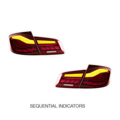 BMW 5-Series F10 / F18 (2011 - 2017) Sequential Red Full LED Tail Lights LH + RH