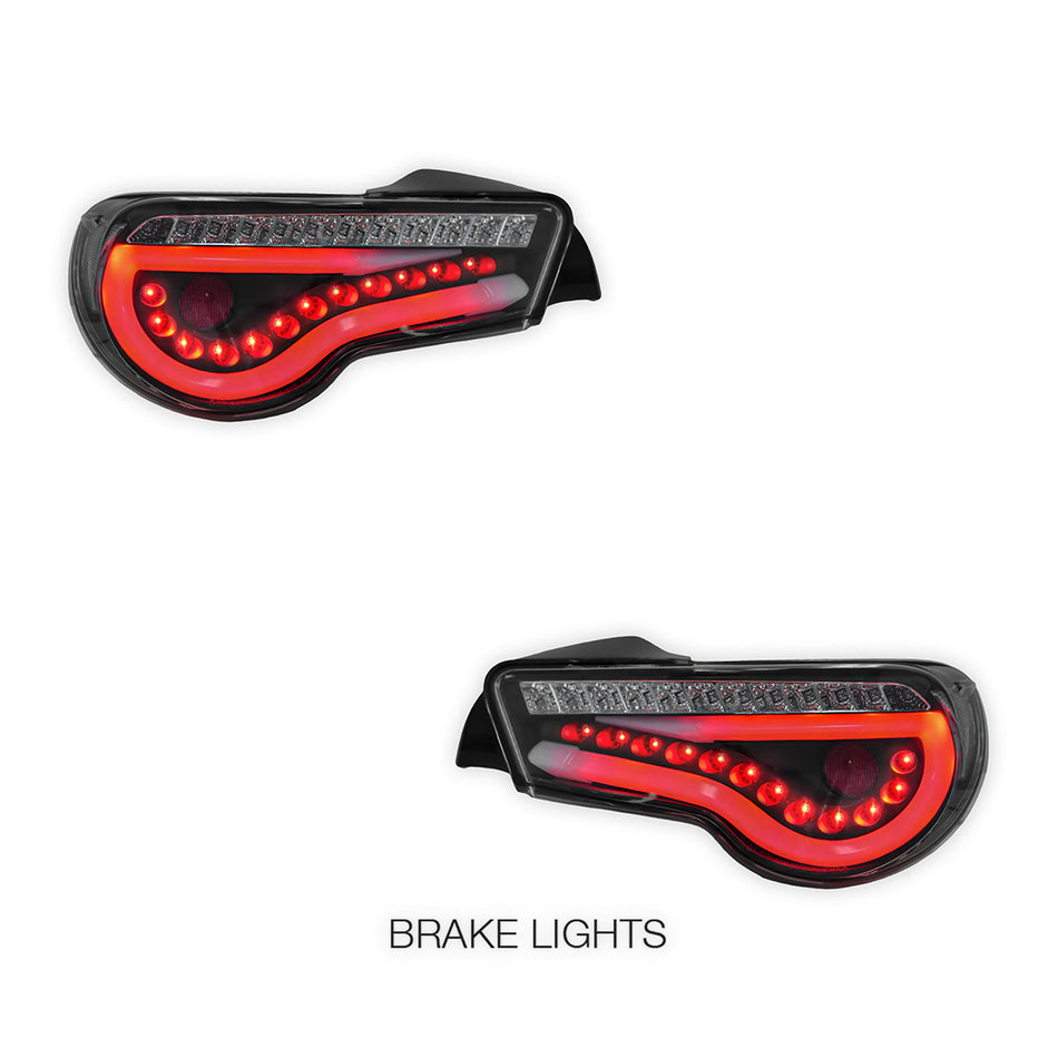 Subaru BRZ / ZC6 1st Gen. (2012 - 2021) Sequential Black 3D Stripe Bar Full LED Tail Lights LH + RH