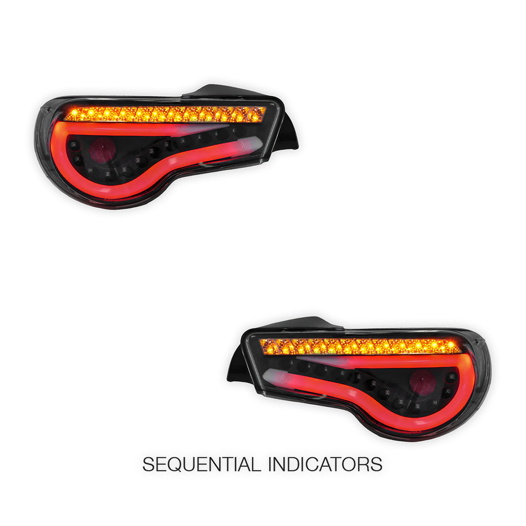 Subaru BRZ / ZC6 1st Gen. (2012 - 2021) Sequential Black 3D Stripe Bar Full LED Tail Lights LH + RH