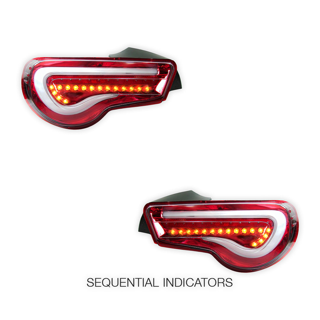 Subaru BRZ / ZC6 1st Gen. (2012 - 2021) Valenti Sequential Clear Red 3D Stripe Bar Full LED Tail Lights LH + RH