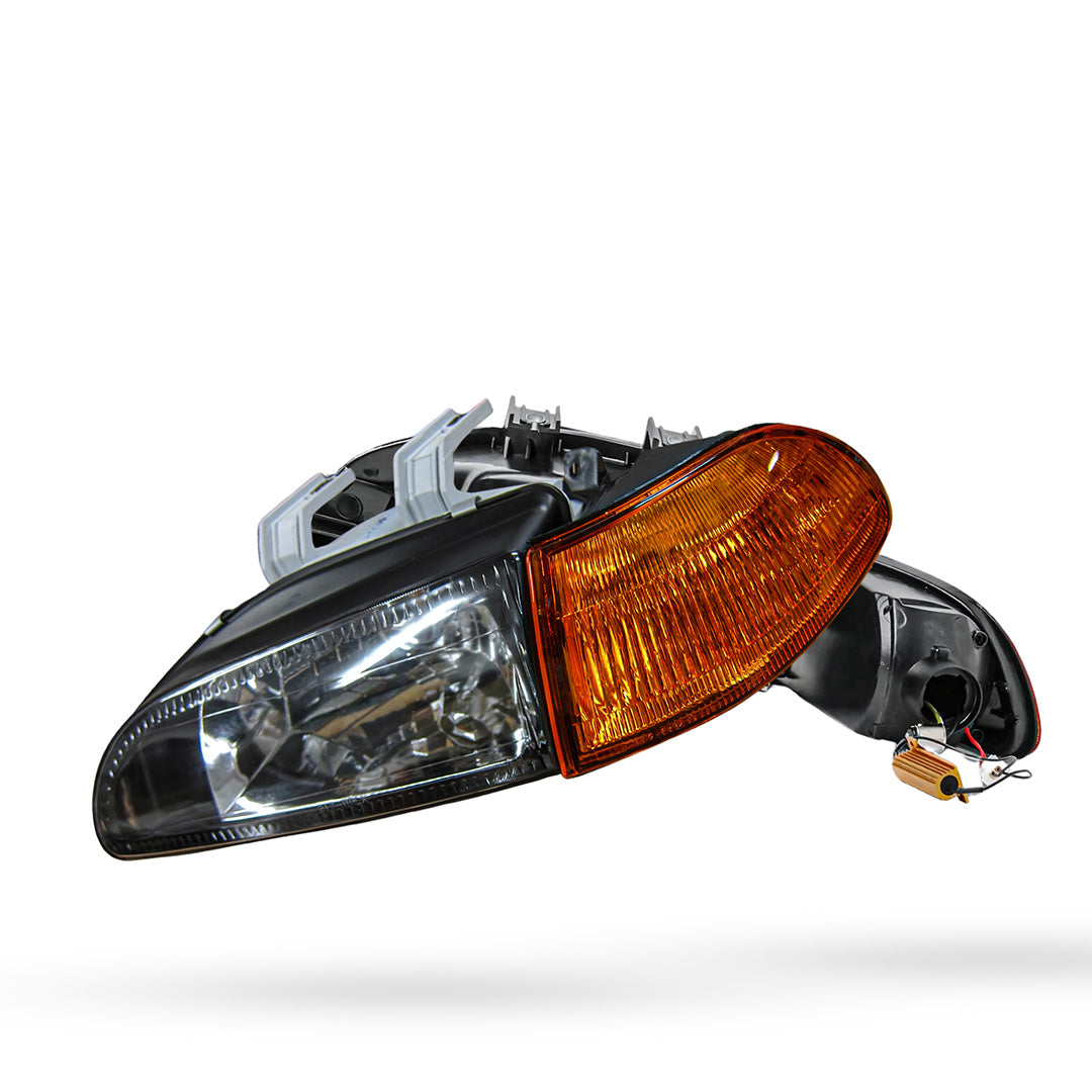 Honda Civic EG Hatchback (1991 - 1995) Black OEM Style Headlights and Amber Corner Lights LH + RH