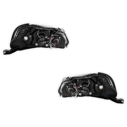 Honda Civic EK (1999 - 2000) Black LED Halo Angel Eyes Projector Headlights LH + RH