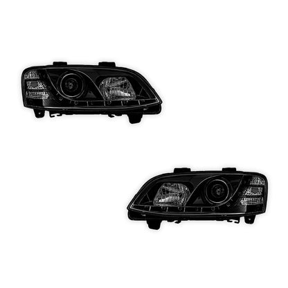 Holden Commodore VE Series 1 (2006 - 2010) Black DRL LED Projector Headlights LH + RH